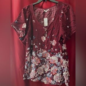 Maurice’s maroon/wine floral shirt